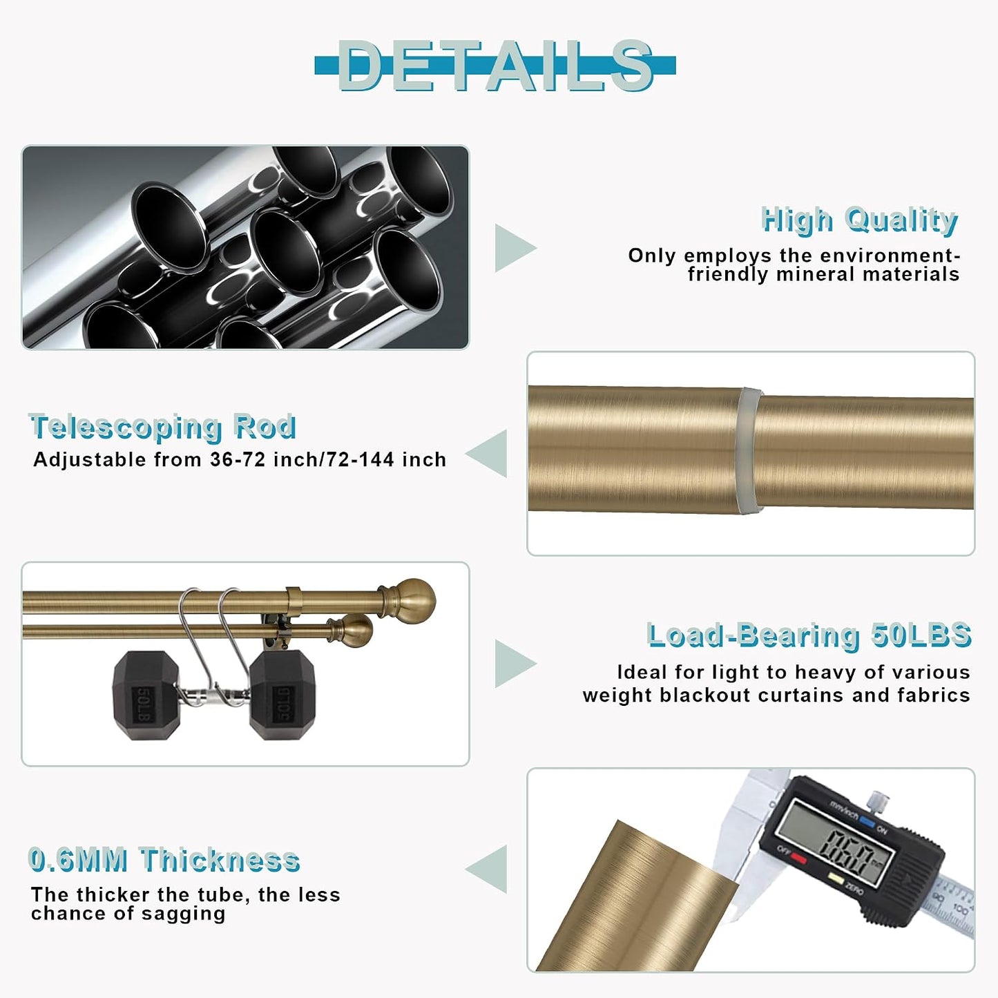 Antique Bronze Double Curtain Rods 36-72 Inch,1’’Front and 5/8’’Back Double Drapery Rod with Small Round Ball and Aluminum Brackets, Adjustable Dual Window Rod for Sheer/Blackout Curtains