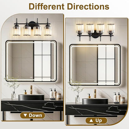 EJIAXIN 4 Light Round Crystal Vanity Lights, Modern Black Crystal Wall Light - Image 6