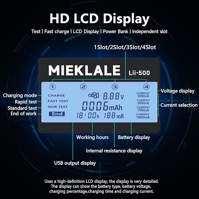 18650 Battery Charger, MIEKLALE 4 Bay Battery Charger - Image 4