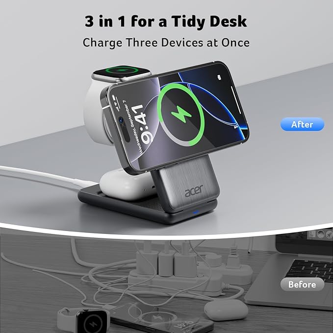 Acer 3 in 1 Charging Station for iPhone, Wireless Charger Stand, 15W Fast - Image 4
