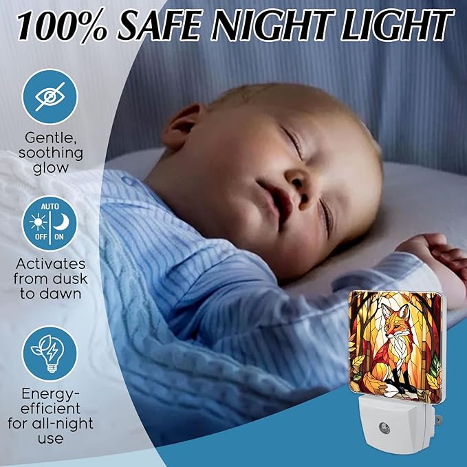 PODMemory Fox Stained Glass Night Lights Plug into Wall - Image 5