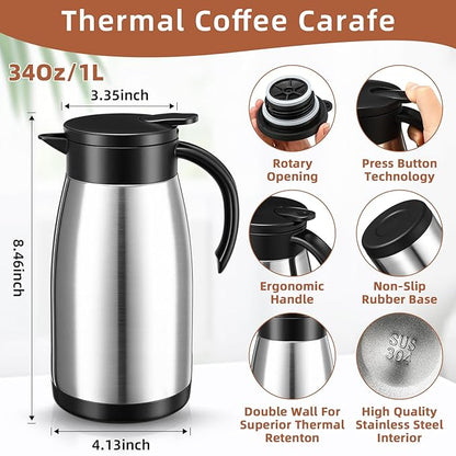 Norme 2 Pcs Thermal Coffee Carafe Insulated Stainless Steel Coffee Carafe - Image 2