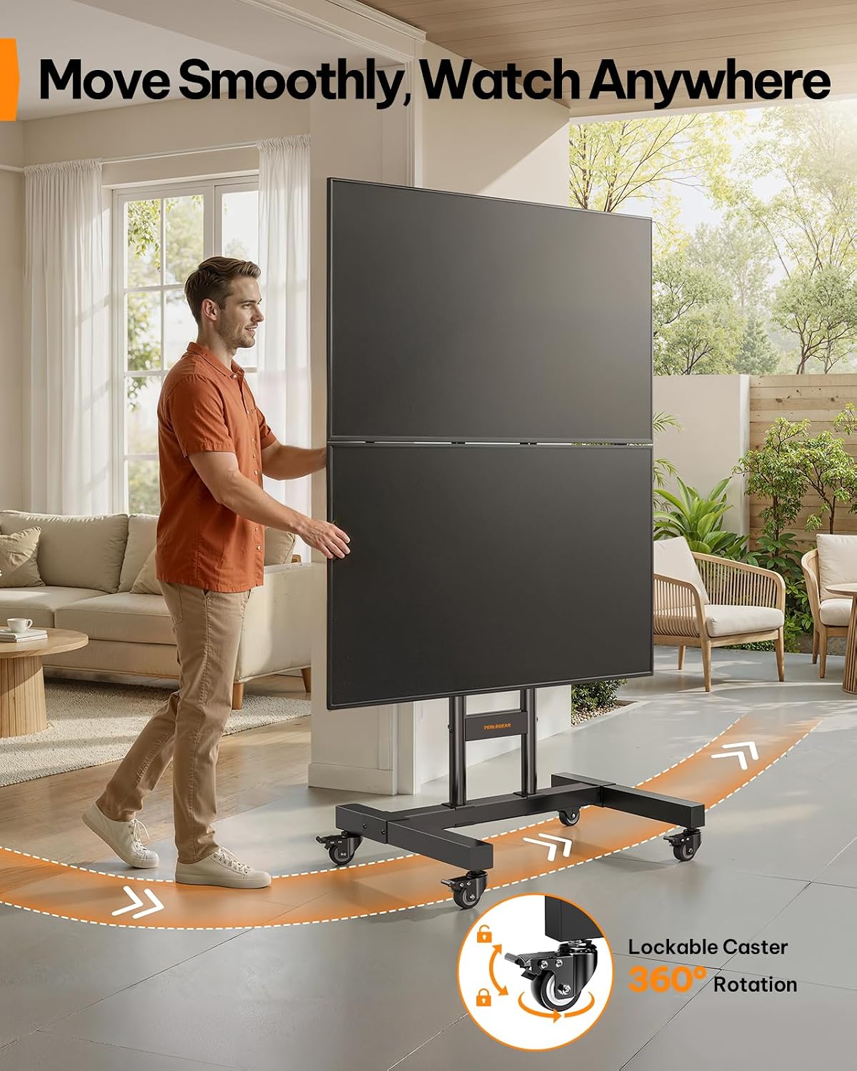 Perlegear Rolling TV Stand for 32–70 Inch Dual Screens, Holds up to 99 lbs Ea...