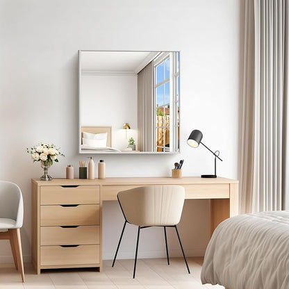 Silver Bathroom Mirror for Wall, 30x30 Inch Rectangle Mirrors - Image 4