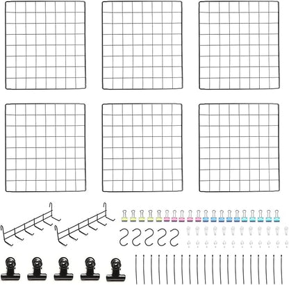 Feadily 6 Pack Metal Grid Panel, 13.8" x 13.8" Black Wire Grid Wall Organizer by Feadily
