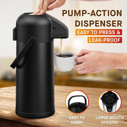 Airpot Coffee Carafe for Keeping Hot - 102 OZ/ 3.0L Coffee Dispenser - - Image 3