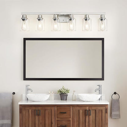 DIKAIDA Bathroom Vanity Light, 6-Light Nickel Modern Matte Wall Sconce Lighting - Image 2