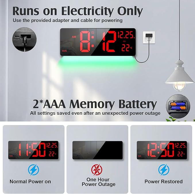 Xflyee 16.5" Large Digital Wall Clock - Image 6
