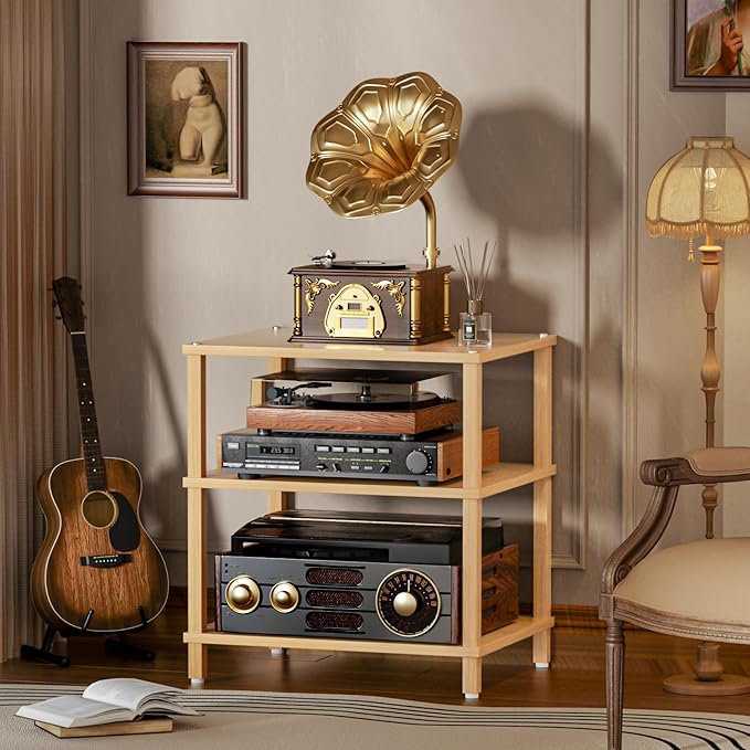 LELELINKY 3-Tier AV Media Player Stand Set of 2, Natural Stereo Cabinet - Image 6