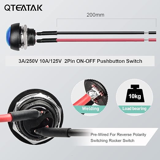 QTEATAK 1/2" Pre-Wired Mounting Hole On/Off Blue Mini Round Waterproof - Image 4