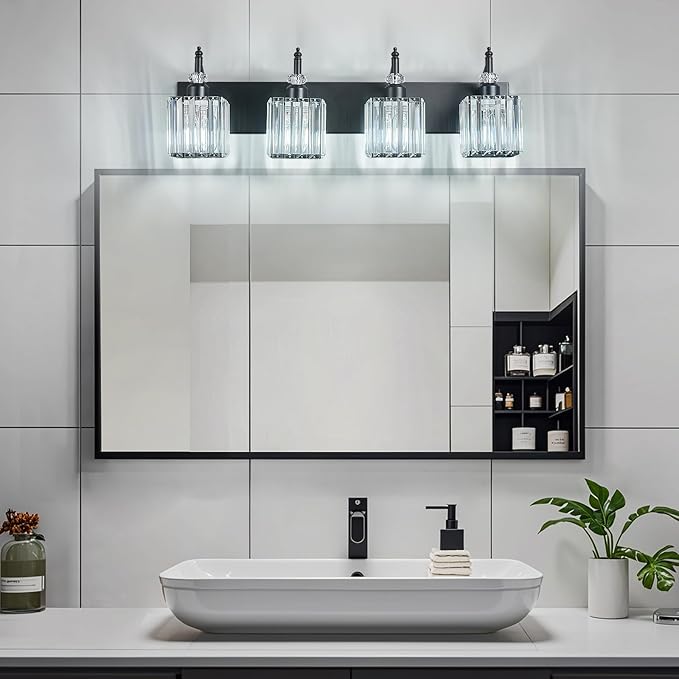 BBLLWJ Modern Bathroom Vanity Light 4-Light Black Crystal Light Fixtures Over - Image 3