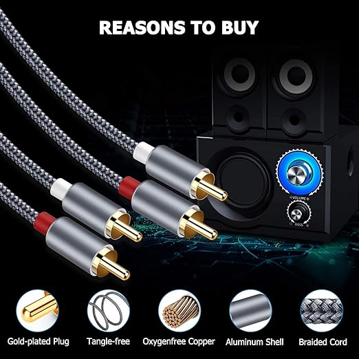 Goalfish 25ft/7.5m Nylon-Braided RCA Audio Cable - Image 3