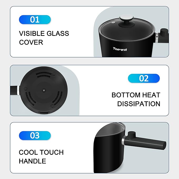 Topwit Hot Pot Electric, 1.5L Ramen Cooker, Portable Non-Stick Frying Pan - Image 7