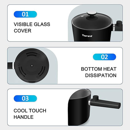 Topwit Hot Pot Electric, 1.5L Ramen Cooker, Portable Non-Stick Frying Pan - Image 8