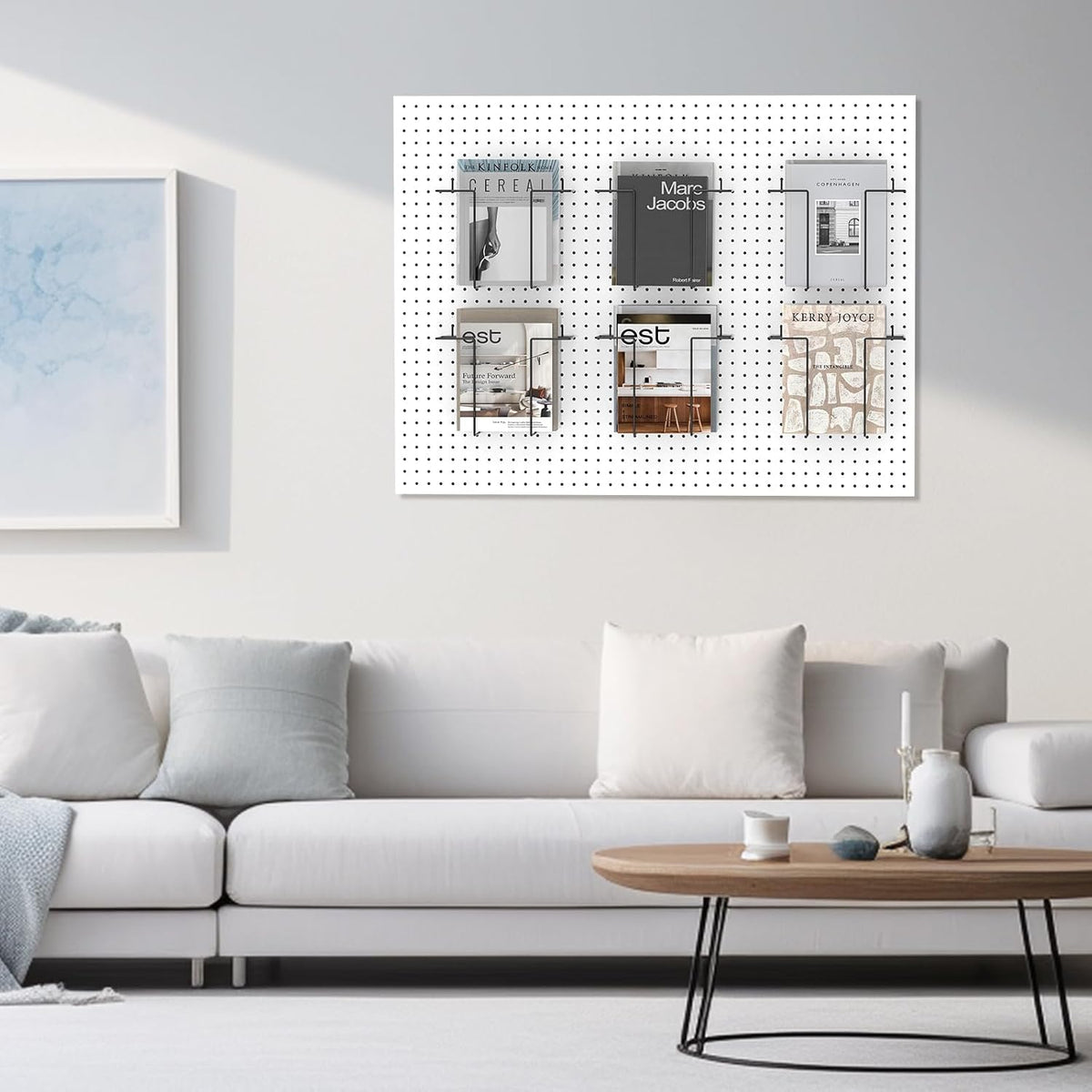 6 pair expandable literature display shelf for pegboard showing dimensions
