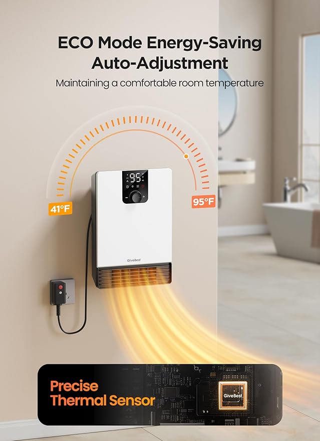 GiveBest Wall Heater for Bathroom, 1500W Fast Heating Electric Space Heater - Image 4