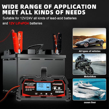 Battery Charger 20A, 12V/24V Lead Acid Smart Battery Charger, 12V LiFePO4 Car - Image 7