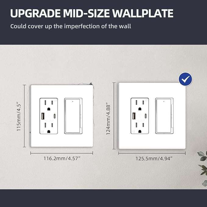 ELEGRP 2-Gang Screwless Decorative Wall Plates, Mid-Size 4.88" height x 4.94" - Image 6