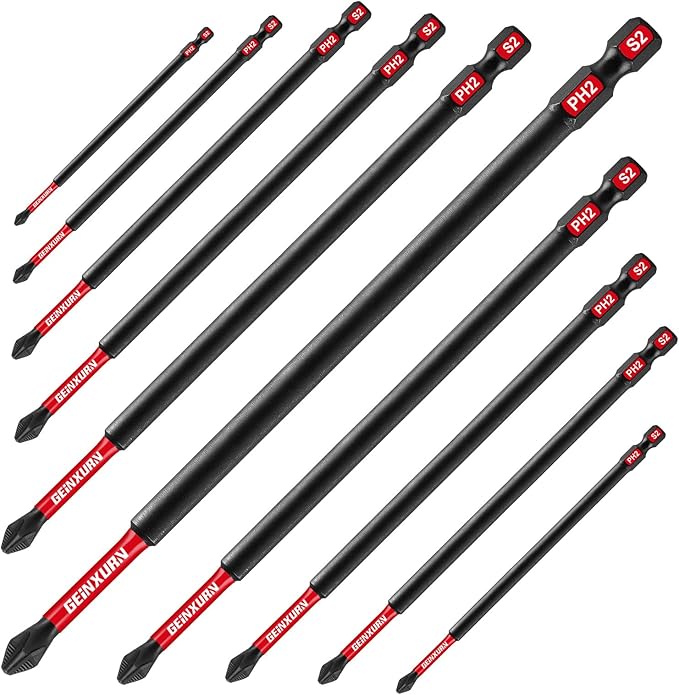 10Pieces Magnetic #2 Phillips 6 in. Hex Anti-Slip Screwdriver Bits, 1/4 Inch by GEINXURN