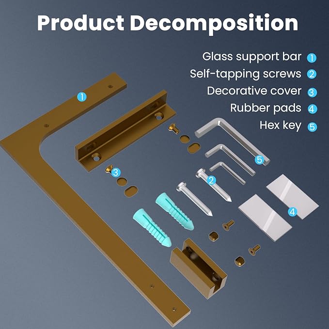 Shower Glass Support Bar, Both Sides Available, Frameless Bathroom Glass Clamp - Image 3