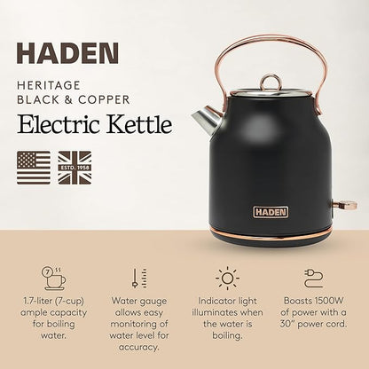 Haden Heritage 1.7 Liter Stainless Steel Electric Kettle, Hot Water Tea Kettle - Image 2