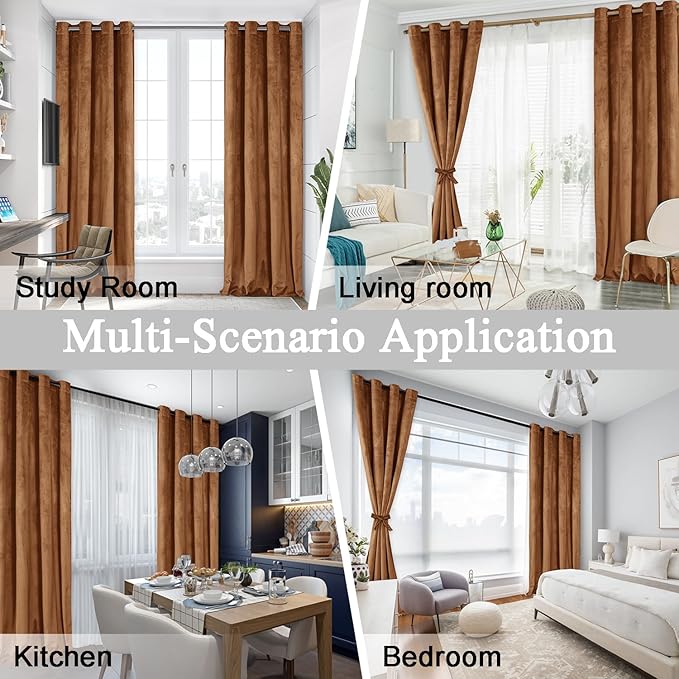 JIUZHEN Gold Brown Velvet Curtains 84 inches Blackout Curtains - Image 7