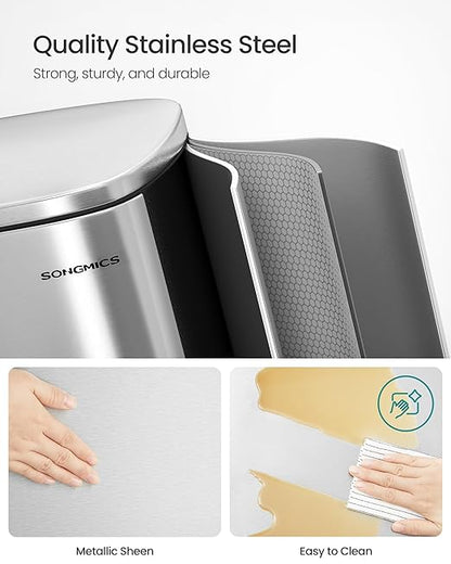 SONGMICS 13 Gallon Trash Can, Stainless Steel Kitchen Garbage Can, Recycling or - Image 3