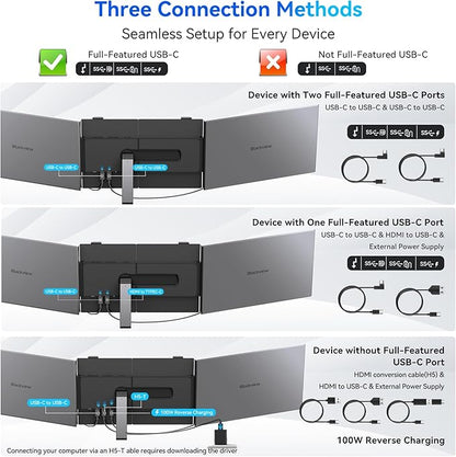 Blackview DCM6 Triple Laptop Screen Extender, Two Cable USB C Travel - Image 6
