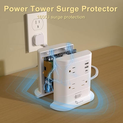 Overtop Tower Power Strip with Surge Protection, Nightlight Flat Plug Power - Image 7