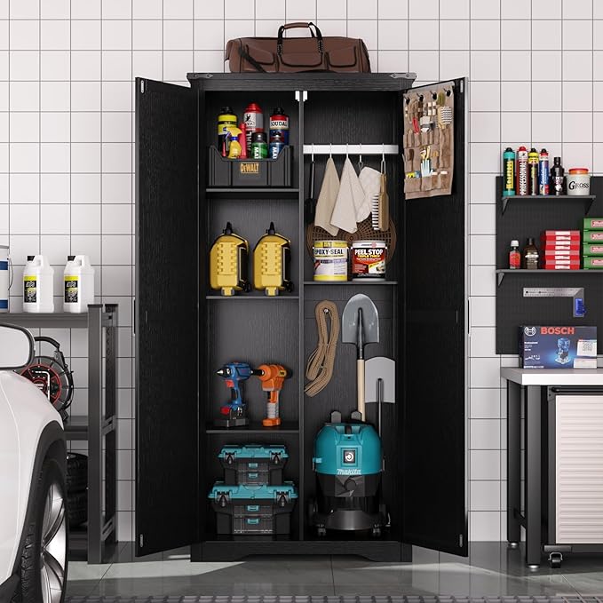 Tall Storage Cabinet with Adjustable Shelves, Farmhouse Pantry Organize with 2 - Image 8