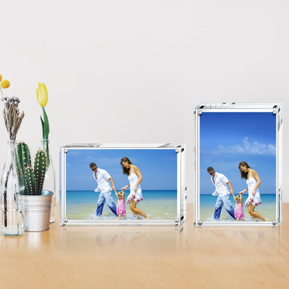 AMEITECH Acrylic Photo Frames 6x8'', Magnetic Acrylic Block Picture Frame,Desktop Frameless Photograph Display | Double Sided Floating Magnetic Frames, 20mm Thick, Free Standing Desktop Display for Postcards, Pictures and Artworks