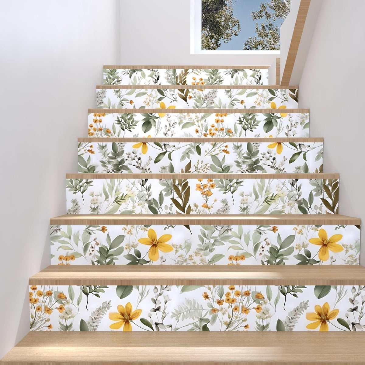 Vintage Green Yellow Wild Floral Botanical Wallpaper 17.5"x393" | Self Adhesive/Removable/Waterproof/Thick Vinyl Contact Paper for Bathroom Bedroom Shelf Cabinet Drawer,Prepasted,Easy Peel