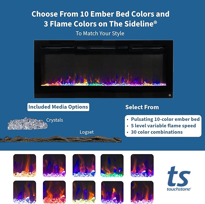 Touchstone Smart Electric Fireplace-The Sideline 100" Wide-in Wall Recessed - Image 7
