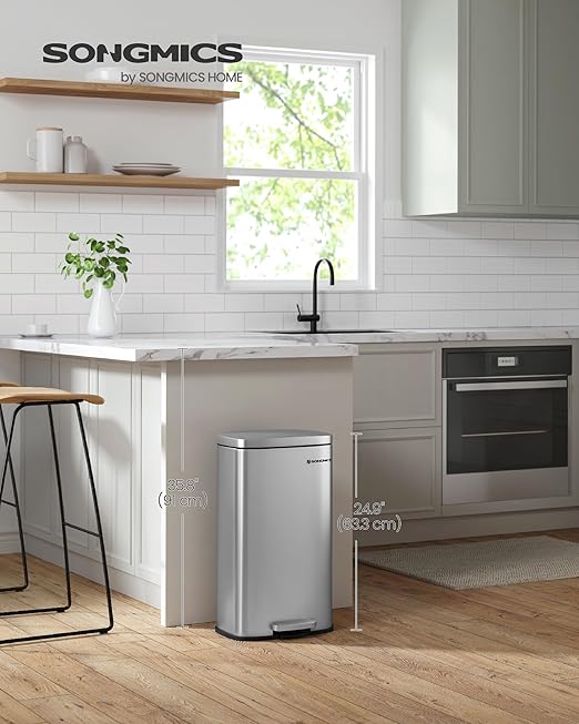 SONGMICS Trash Can with Lid, 8 Gallon Garbage Can, Stainless Steel Small Waste - Image 2