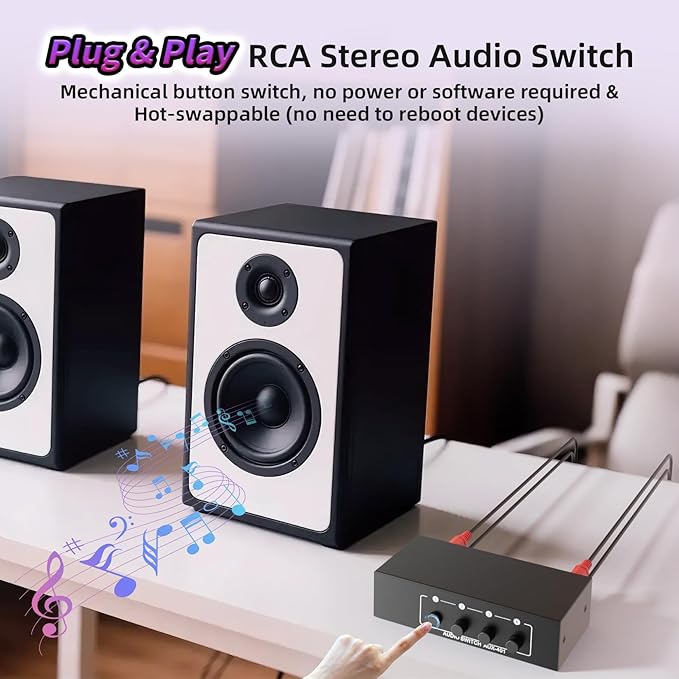 3.5mm Aux + RCA L/R Audio Switch Box 4 in 1 Out Bidirectional, BolAAzuL Stereo - Image 4