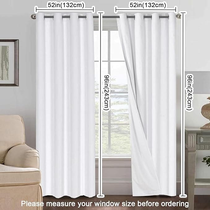 H.VERSAILTEX Pure White Curtains 96 inches Long, 100% Blackout Curtains - Image 7