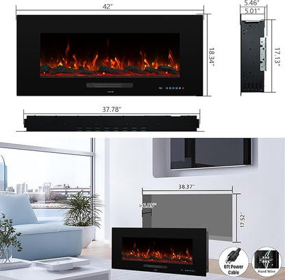 36" Electric Fireplace Inserts, Recessed & Wall Mounted Fireplace Heater - Image 5
