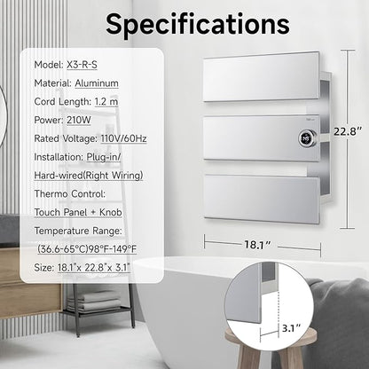 P&Bhusri Electric Heated Towel Rack, Fast Heating and Drying - Image 7