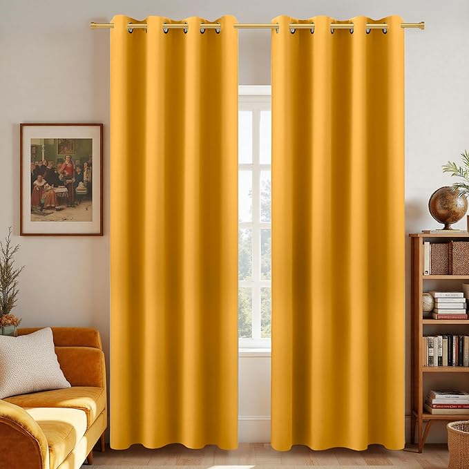 KOUFALL Yellow Curtains 96 Inches Long by KOUFALL