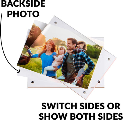 SimbaLux Magnetic Acrylic Picture Photo Frame 8x10 inches UV Protection | 24mm Thick, Clear Glass Like, Double Sided Frameless Desktop Floating Display, Free Standing, 20% Thicker than Most, 1 Pack
