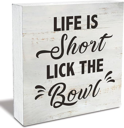 Life is Short Lick the Bowl Funny Wooden Box Sign Home Kitchen Desk Shelf by Unknown