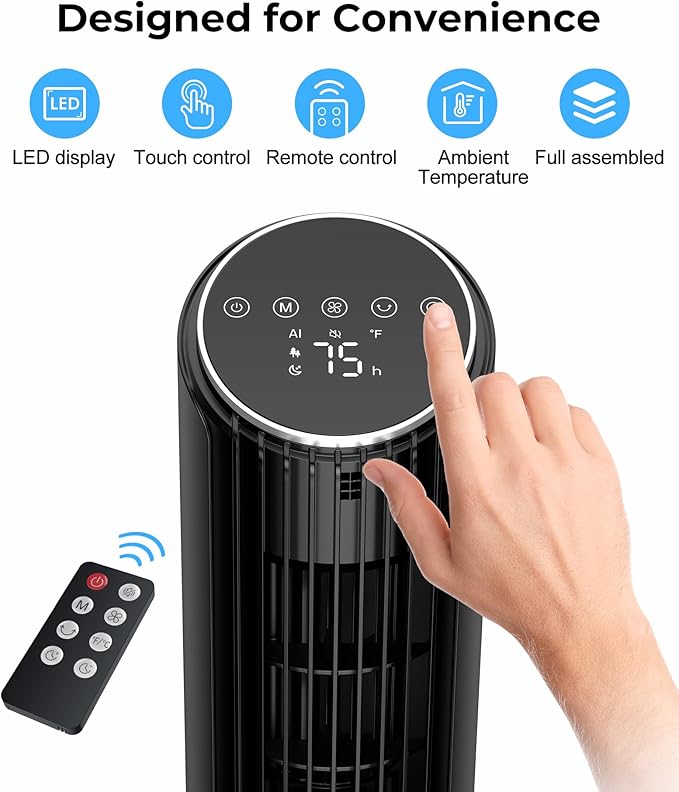 Abolee Tower Fan for Bedroom, 23ft/s Desk Fan - Image 7