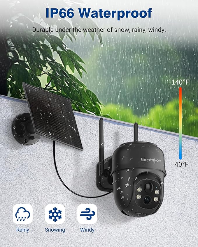 Septekon 2K Solar Security Cameras Wireless Outdoor 2 Pack, 360°PTZ Battery - Image 6