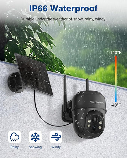 Septekon 2K Solar Security Cameras Wireless Outdoor 2 Pack, 360°PTZ Battery - Image 6