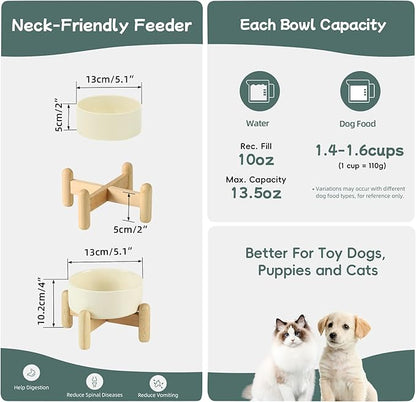 Ceramic 5.1inch Raised Dog and Cat Bowl Set, Elevated - Image 2