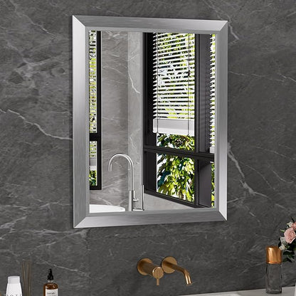 Amorho 24x30 Inch Bathroom Mirror Silver, Thick Metal Framed Wall Mirrors by Amorho