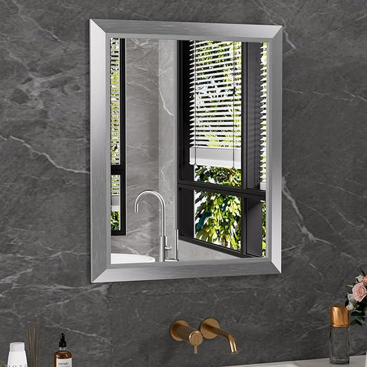 Amorho 24x30 Inch Bathroom Mirror Silver, Thick Metal Framed Wall Mirrors by Amorho