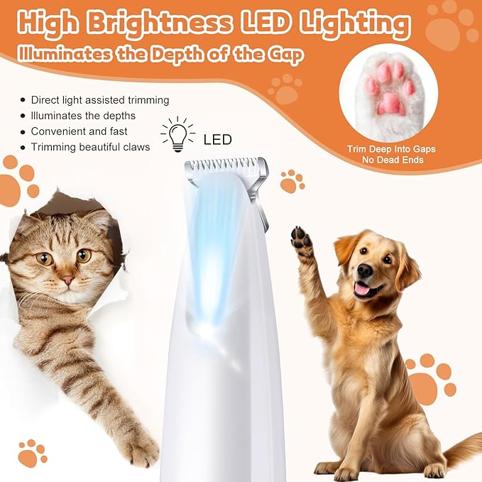 Dog Paw Trimmer with LED Light, 18mm Widen Blade, 35dB Low Noise, LED Display - Image 4