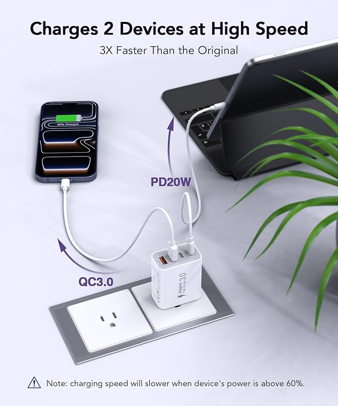 3 Pack Fast Charging Block, 40W 4-Port Charger Cube Power Brick Plug Box Base - Image 3
