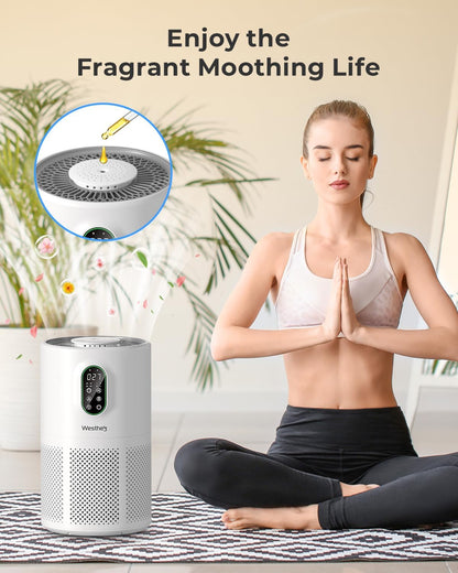 westhey h13 hepa air purifier for home up, front angle view